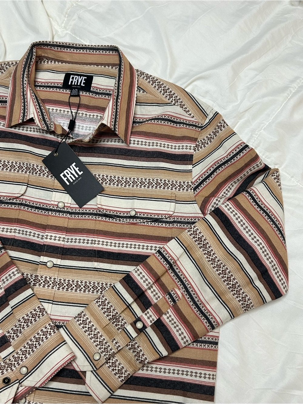 FRYE Multistripe Button-Up Shirt Jacket in Beige, Brown and Black